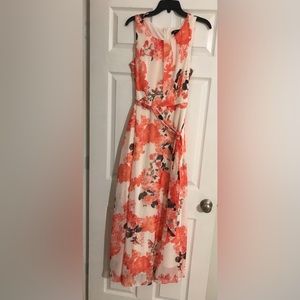 LADIES CREAM, ORANGE, PEACH, GRAY, LIGHT BLACK WATERCOLOR FLORAL DRESS